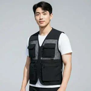 통기성 좋은 메쉬 멀티포켓 작업조끼 XL 블랙 낚시 등산용 조끼