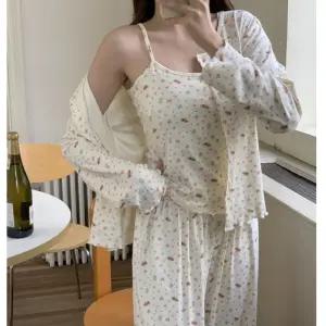 픽호샵 니트 쓰리피스 잠옷세트 세트 커플 잔꽃 잠옷 실내복 포함 패드 피그먼트 꾹1