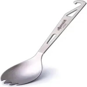 티타늄 3 in 1 티 포크 스푼 및 병따개 콤보 캠핑 도구 야외 하이킹 배낭 피크닉 소형 매트 실버