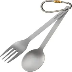 TiTo 티타늄 캠핑 식기 세트 - 포크와 스푼 카라비너 클립 포함 초경량 휴대용 플랫웨어 야외 하이킹