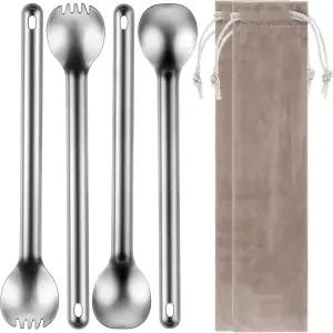 8.7인치 티타늄 롱핸들 스팍과 스푼 캠핑 초경량 식기구 여행 배낭여행 하이킹 야외용 포르타베일 4종