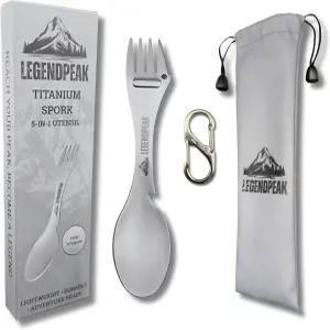 티타늄 스포크 5-in-1 멀티 툴 숟가락 나이프 병따개 필러 여행용 파우치 및 카라비너 싱글 팩 포함 경량