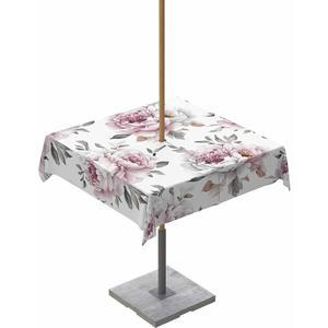 queenker 핑크 플라워 야외 식탁보 우산 커버 지퍼 탑 작약 잉크 아트 파티오 잎 수채화 137.2cm(54인치) 컬렉션 구멍 피크닉 정원 정사각형 캠핑용 방수 테이블