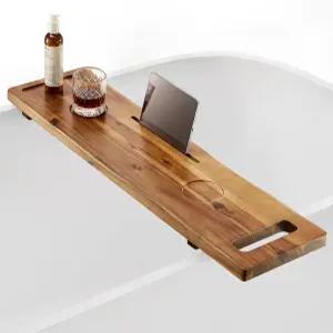 티나모 아카시아 욕조 캐디 트레이 테이블 39 x 9.75 2.5 인치 대형 나무 미끄럼 방지 지속 가능한
