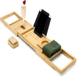 아마존 베이직 확장형 대나무 욕조 트레이 캐디 29.5-43인치 스파 정리함