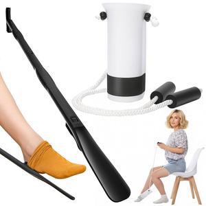 양말 키트 착용용 보조 도구 - (양말 도우미 + 제거기 및 신발 뿔이 있는 35인치 드레싱 스틱) 노인용 유연한 장치 굽힘이 없는 제한된 이동성