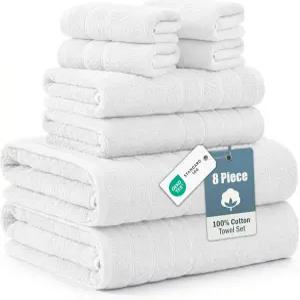 카사 플라티노 100 면 럭셔리 목욕 타월 세트 8개 - 매우 부드럽고 흡수력이 뛰어나며 빠른 건조 2개 수건