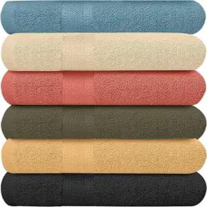 카하프 컬렉션 6팩 목욕 타월 세트 27 x 54 인치 100 링 스펀 코튼 경량 퀵 드라이 고흡수성 블루 크림