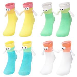 ZHLKHIOP 4쌍 마그네틱 홀딩 손 양말, 참신하고 재미있는 여성 남성, 중간 튜브 선물 양말 커플 남자친구