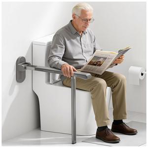 AKIMRaby 플립업 그랩 바(지지 다리 포함), 26.8인치 노인용 화장실 안전 레일, 장애인 및 벽걸이 바, 공간 절약형 접이식 핸디캡 욕실