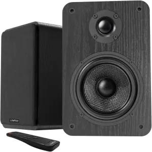 LONPOOO 블루투스 책장 스피커 블루투스/AUX-in/광학/RCA가 장착된 60W 전원 스피커(블랙)