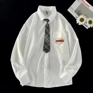 키체샵 남친 캐주얼 봄가을 솔리드 긴팔 아우터 셔츠 넥타이 HO3