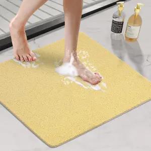 HITSLAM 논 슬립 욕조 매트 24 x 인치 엑스트라 롱 배수구가 있는 부드러운 PVC 루파 샤워 바닥 젖은