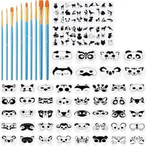 페인 68개 페이스 페인팅 스텐실 키트 재사용 가능한 48개 스티커 10개 포함 브러시 할로윈 파티 메이크업
