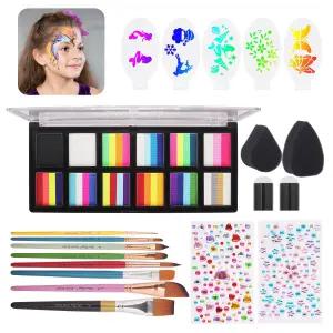 파미니파이 레인보우 페이스 페인트 메이크업 키트 전문가용 워터 활성화 팬팅 12개의 스플릿 케이크