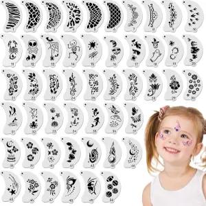 Ptwola 50개 페이스 페인팅 스텐실 재사용 가능한 템플릿 바디 메이크업 키트 전문 파티 아트 성인을 위한