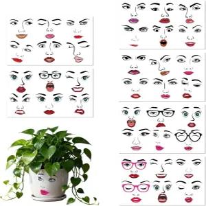 공예용 재미있는 얼굴 스티커 6장 DIY 표현 눈 코 입술 입 눈썹 방수 화분 스크랩북 파티 장식 용품용