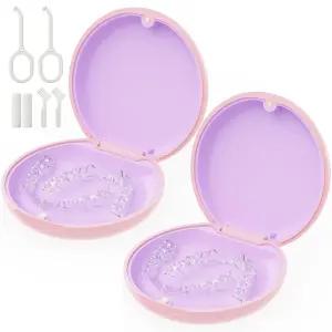 2팩 리테이너 케이스 투명 얼라이너와 호환되는 마그네틱 휴대용 슬림 교정 보관 키트 - 핑크