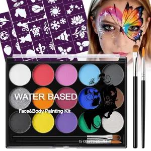 페이스 페인팅 키트 무독성 워터 베이스 페인트 메이크업 세트 15가지 선명한 색상 민감한 피부에 안전