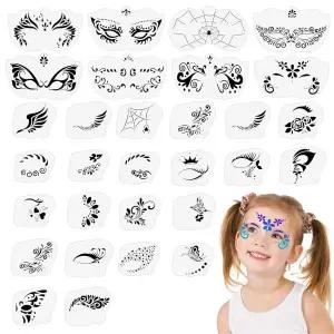 YBEATY 28개 페이스 페인팅 스텐실 키트 재사용 가능한 타투 아트 템플릿 파티 할로윈 메이크업 바디 위한