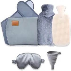 허리 커버가 있는 히토핀 3 in 1 온수병 파우치 따뜻한 물주머니 부드러운 벨트가 마스크+펀넬 등 목 용