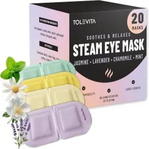 톨레비타 스팀 마스크 휴식과 편안함을 위한 20팩 자가 발열 일회용 따뜻한 라벤더 민트 자스민 카모마일