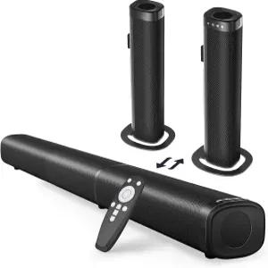 스마트 TV용 Puriom 사운드바 블루투스 5.3/ARC/OPT/AUX Connect 기능이 있는 100W 2-in-1 분리형 홈