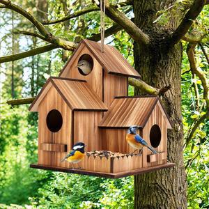야외용 글로폭 새집, 블루버드, 핀치, 카디널스 3홀 새 위한 걸이식 나무 둥지 모이통, 정원 새집 야외 야생 및 옐로우 핀치를 대형 장식품