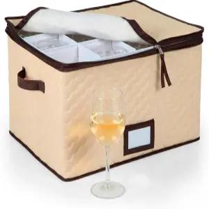 칸막이가 있는 와인잔 보관함 - 최대 3.75인치 너비의 보관 스템웨어 케이스 고급 중국 보호 휴대용