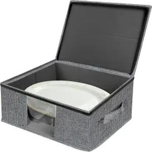 플래터 보관 케이스 - PVC 윈도우가 있는 플레이트 용기 16.5 x12.6x5.5 스태커블 중국 하드 쉘 접시 식기