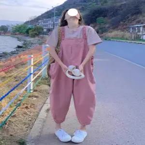 여성 핑크 오버롤 멜빵바지 점프슈트 루즈핏 모던