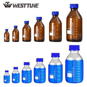 WESTTUNE 1피스 25-1000ml 브라운 호환/클리어 졸업 라운드 리필 용 병 파란색 GL45 스크류 캡이있는 유리