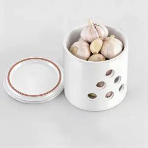 LEEPENK 마늘 관리자 뚜껑이 있는 통풍 점토 저장 용기 세이버와 12개의 통풍구 양파 레몬 파타토 또는