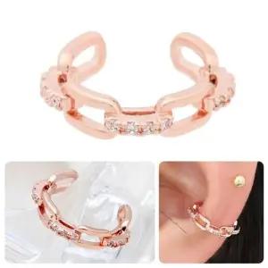 우정귀걸이 큐빅 체인 로즈골드 링 귀찌 이어커프 14KGP