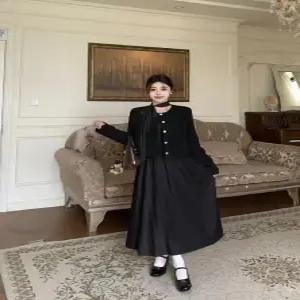 피로달 원피스 분홍 여성 투피스 정장세트 빅사이즈 추 슬림핏 코트 라운드 소프트 긴팔 스트링 HO3