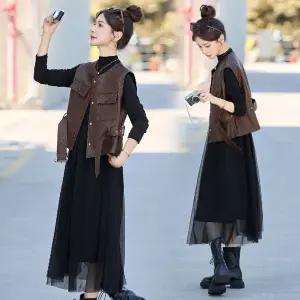 피로달 원피스 가을 투피스 여성용 정장세트 풍피 세트 조끼 HO3