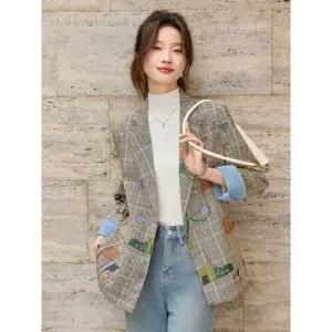 여사친 캐주얼 정장 자켓 체크 코트 봄가을 프린트 ST3