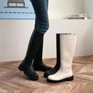 롱부츠힐 여성 3컬러 둥근코 오버솔 통굽 플랫 옆지퍼 롱부츠