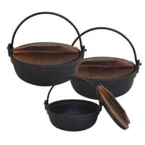 고급스러운 신형불소코팅샤브 무쇠 나무뚜껑 튀김 냄비 1P 24CM