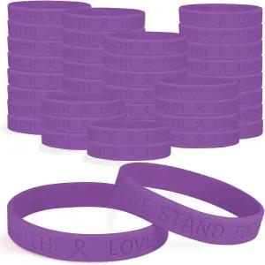 크라테구루스 50개 퍼플 리본 인식 실리콘 고무 팔찌 대량 가정 폭력 루푸스 뇌전증 췌장암 제품 크론병