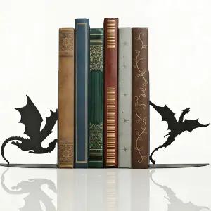 선반용 드래곤 메탈 북엔드 고딕 블랙 장식용 홈 오피스 및 스터디 데스크용 헤비 듀티 녹 방지 북 스토퍼