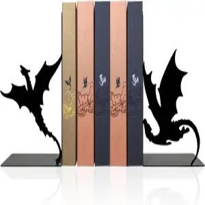 네 번째 판타지 드래곤 북엔드 오브 헤비 북 매트 블랙 윙 메탈 노블티 에픽 사가에서 영감을 받은 선반
