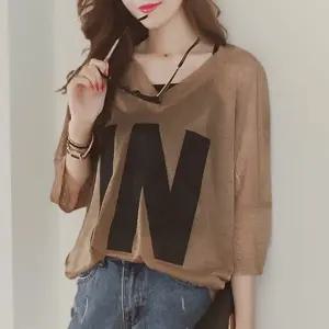 여성 여름 나시 반팔 시스루 셔츠 브라운 세트