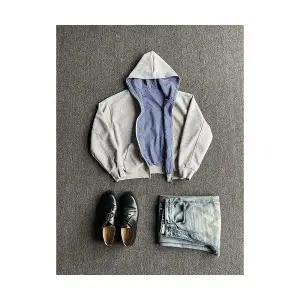 키체샵 남성 집업 가디건 양면으로 로얄블루 체크 올가을 긴팔 상의 HO3