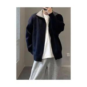 키체샵 남성 칼라넥 네이비 칼라 니트 카디건 가을 캐주얼 HO3