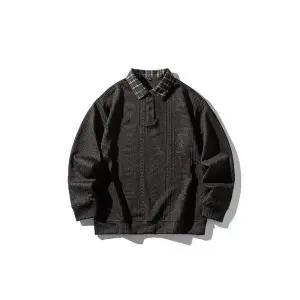 키체샵 남성 칼라넥 봄가을 칼라 배색 맨투맨 빈티지 니트 캐주얼 커플 HO3