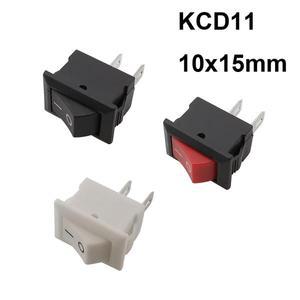 KCD11 2 핀 푸시 단추 스위치, SPST 3A, 250V AC 스냅인 보트 로커 ON/OFF, 블랙, 레드, 화이트, 10 개, 10