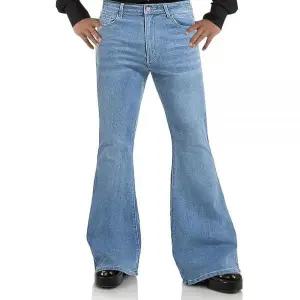 남성용 빈티지 벨 바텀 진 60년대 70년대 의상 하의 디스코 팬츠 플레어 Blue10. M [호환]