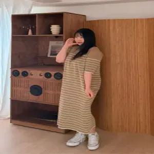 단 스트라이프 반팔 원피스