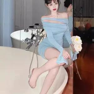 빛채운 일자어깨 프렌치 긴팔 랩 타이트 치마 원피스 여친 미니 가을 OPH3